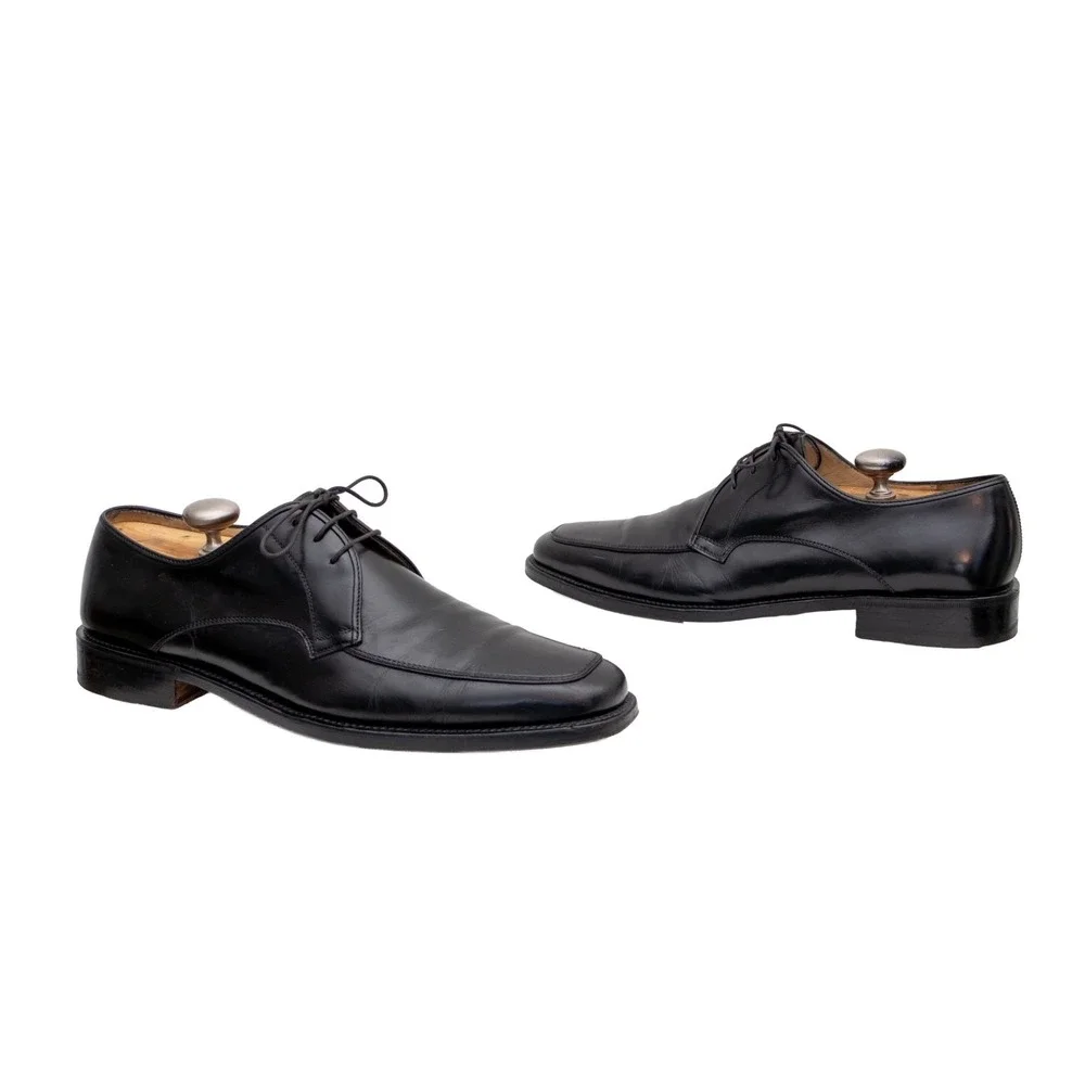 Salvatore Ferragamo Black Apron Toe Derby Dress Shoes Mens US 10.5 D UK 9.5